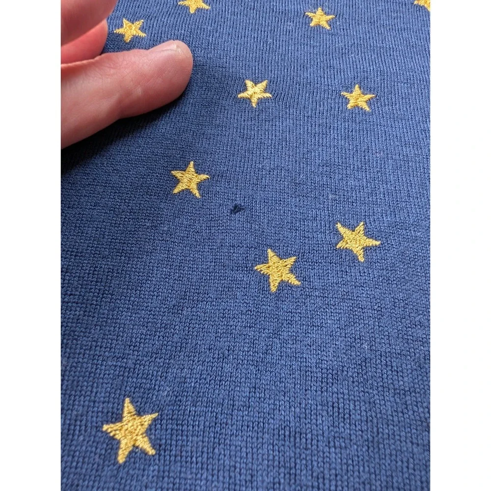 J Crew Merino Wool Womens Sweater Medium Navy Blue Stars Long Sleeve - Picture 8 of 9